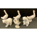 A Lladro model of a goose; others, Nao; two Lladro polar bears (6)