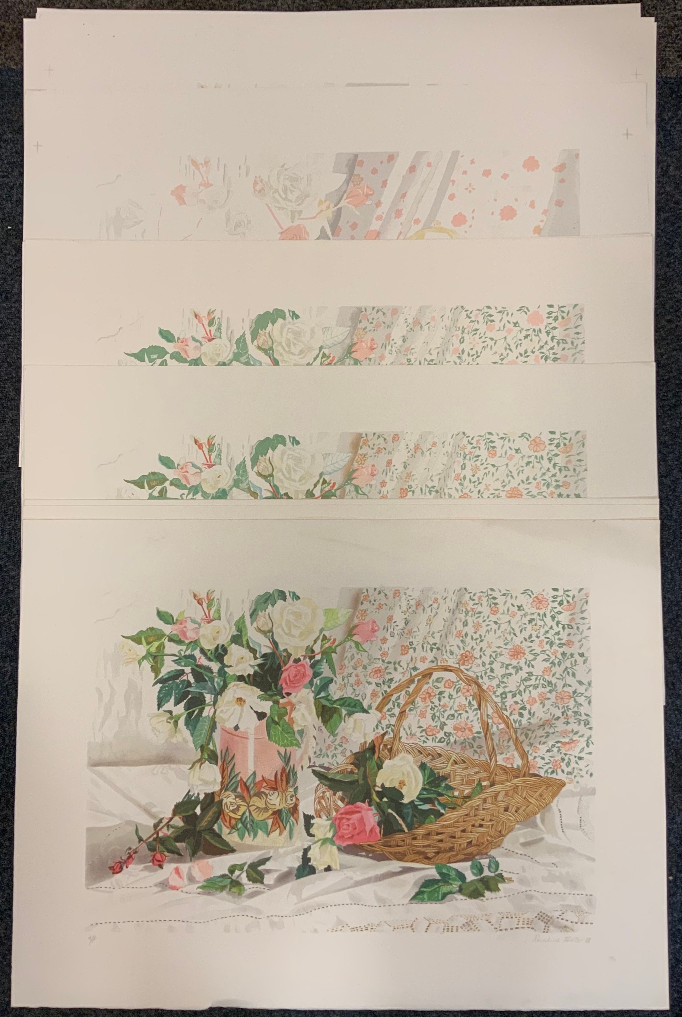 Rosalind Forster, by and after, 'Basket and jug of flowers', artist's proof, along with an