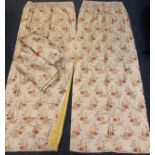 Two matching pairs of mid 20th century, 'Floral Brocade' country house style curtains, interlined;