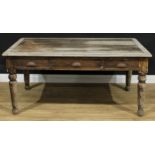 A 19th century farmhouse kitchen table, 72cm high, 153cm long, 91cm wide