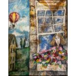 Modern British School Balloon Flight unsigned, mixed media, 23cm x 18cm