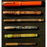 Pens - a Burnham No.49 marbleised fountain pen; others, Parker Duofold Lucky Curve, Swan Self