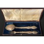 A Victorian silver Christening set, spoon and fork, Sheffield 1847