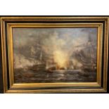 Marine School (20th century) Napoleonic Naval Battle unsigned, oil on canvas, 59.5cm x 90cm