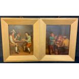 Dutch School A pair of early 19th century metal panels, Tavern scenes, 19cm x 14.5cm