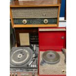 A Bush radio Type AC 11; Rovnche radio, model R37; a Phhilips turntable; etc