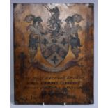 Masonic & Friendly Society Interest - a 19th century japanned and polychrome painted copper armorial