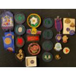Enamel badges; silver Oddfellows medallion; Scout and Guide badges; etc