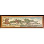 An early 20th century Chinese silk picture, Summer Palace, Peking, 18cm x 73cm