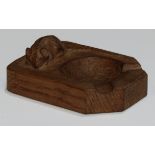 Mouseman of Kilburn - an oak ashtray, canted fore-angles, adzed overall, carved mouse signature,