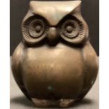 A dark patinated bronze desk weight, as an owl, unmarked, 8.5cm