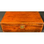 A George III/II mahogany writing box, fitted interior, brass swan neck carrying handles, stamped