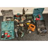 Power Tools - a JCB rotary hammer drill; a Performance rotary hammer drill; a Bosch power drill,