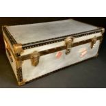 An aluminium Steamer Trunk, with Cunard and other paper labels, 90cm wide, early 20th century