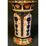 A Royal Crown Derby Imari palette 1128 pattern flared cylindrical vase, 15cm, printed marks, year