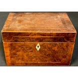 A George III burr yew tea caddy, c.1790, 20cm long over handles