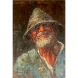 Italian Impressionist Portrait of a Fisherman indistinctly signed, oil on board, 45cm x 31cm
