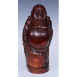 A large Chinese bamboo carving, of Budai, 43cm high