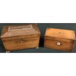 A 19th century rosewood sarcophagus tea caddy, 22cm long; another, mahogany, early 19th century,