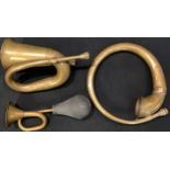 Automobilia - an early 20th century brass car horn; others (3)