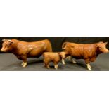 A Beswick model of a Limousin Bull, Limousin Cow and Limousin Calf, BCC 1998, printed marks (3)