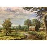 James Preston (Derby Artist) Cottage on the Trent signed, oil on canvas, 74cm x 100cm