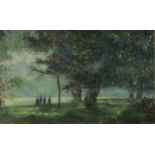 English School (late 20th century) A Walk in the Park, Cambridge 1900 monogrammed *W, dated 83 and
