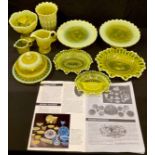 A 19th century G Davidson & Son press moulded Vaseline and uranium glass muffin dish and cover,