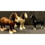 A Beswick model of a dappled grey Shire Horse; others, brown Shire Horse, a black Hackney Horse, all