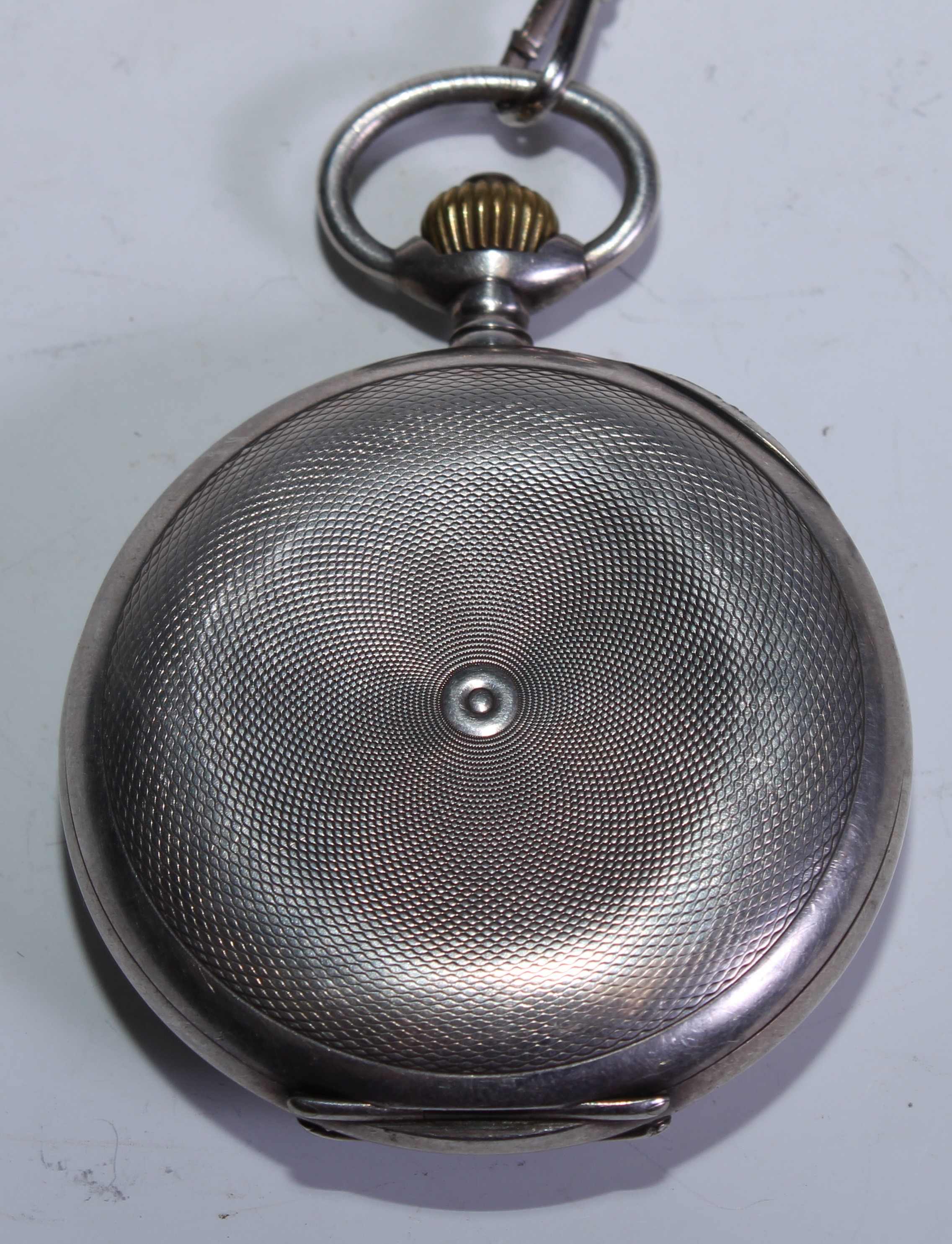 An Omega silver hunter pocket watch, 4.5cm dial inscribed with Arabic numerals, subsidiary seconds - Bild 4 aus 4