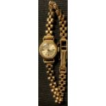 A lady's 9ct gold Carronade wristwatch, integral 9ct gold bracelet strap, marked 375, 11g