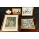 Pictures and Prints - a 19th century coloured engraving, Farm Yard Friends, 17cm x 21cm, rosewood