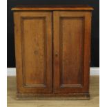 A scumbled pine low housekeeper's cupboard, of narrow proportions, rectangular top above a pair of
