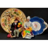 A Royal Doulton figure, Eventide HN2814; another The balloon Man HN1954; a Coalport two-handled