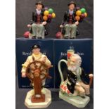 A Royal Doulton figure, The Helmsman HN2499, boxed; two other Balloon Man figures, HN1954, both
