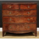 A 19th century mahogany bow front chest, of two short over three long graduated cockbeaded