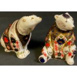 A Royal Crown Derby paperweight, Imari Polar Bear, gold stopper; another Imari Seated Bear, gold
