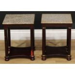 A pair of marble topped occasional tables, 39cm high, 30cm square (2)