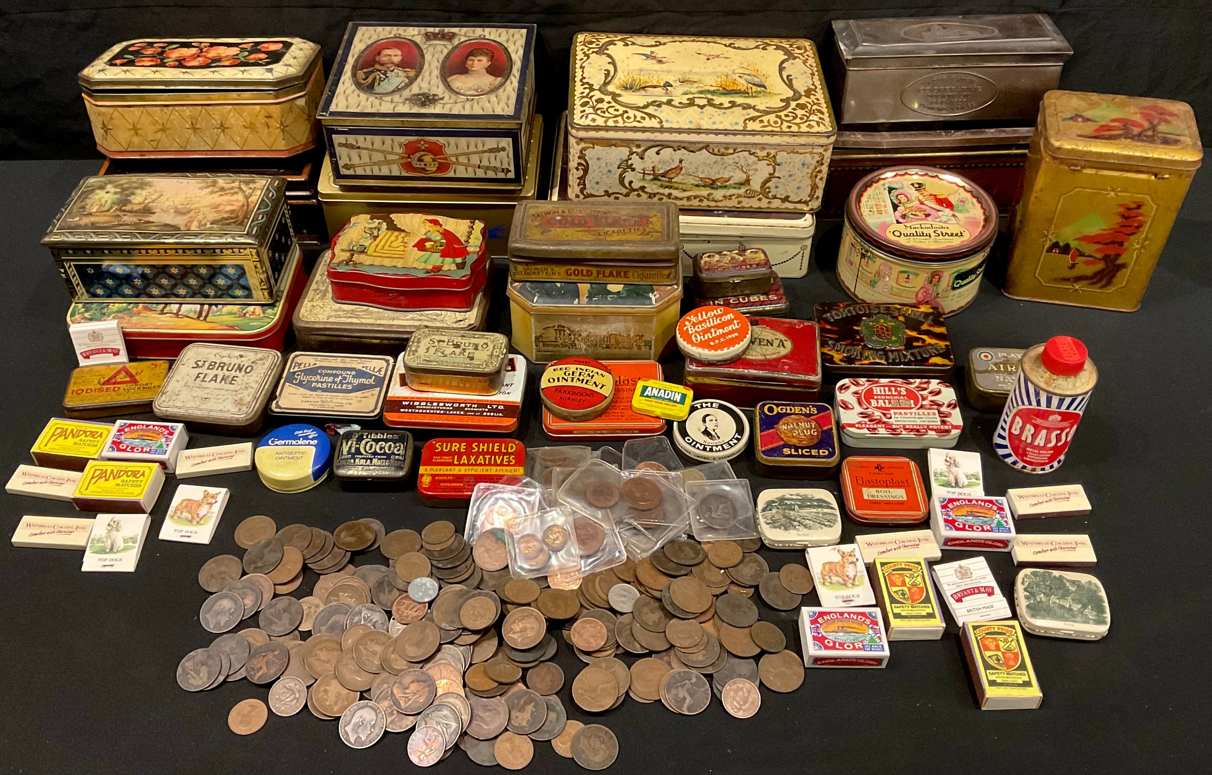 Tins - advertising and other, including Tortoiseshell Smoking Mixture, Ogden's Walnut Plug Sliced;