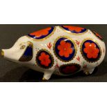A Royal Crown Derby paperweight, of a pig, ceramic stopper