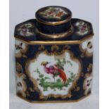 A 19th century Samson Worcester tea caddy, painted with fanciful birds within gilt cartouches, the