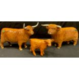 A Beswick model of a Highland Bull, Highland Cow and Highland Calf, printed marks (3)
