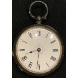 A Victorian silver open faced fob watch, Birmingham 1883