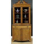 A Sheraton Revival satinwood crossbanded mahogany and marquetry book or display cabinet, the