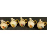 A set of five miniature Royal Worcester jugs, painted with British birds, Kingfisher, Robin,