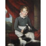 English School (early 19th century) Portrait of a Young Gentleman, with Riding Crop and Dog