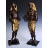 Émile Louis Picault, after, a pair of bronze figures, of an Egyptian priest and an Egyptian