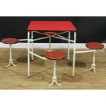 A retro mid-20th century tubular metal framed diner or bistro banqueting table, integral swivel-