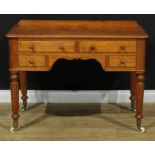 A Victorian satin birch writing table or dressing table, rectangular top with shallow half gallery