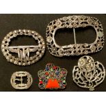 Two large 19th century Dutch silver buckles; etc (5)